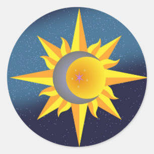 STICKER ROND SUN MOON STARS FUSION ABSTRAITE