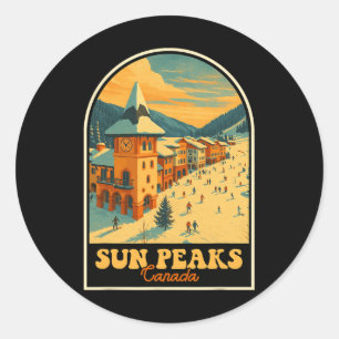 Sticker Rond Sun Peaks Canada Design Vintage Village de ski rét