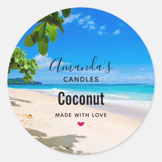 Sticker Rond Sun Sand et Surf Tropical Beach Bougie Business (Devant)