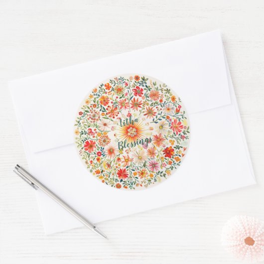 Sticker Rond Sunburst and Floral Pattern Litha (Enveloppe)