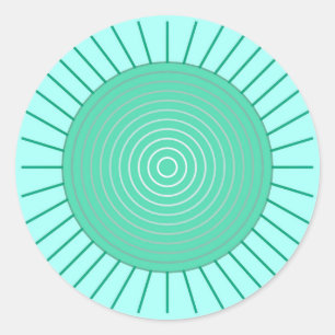 Sticker Rond Sunburst géométrique moderne - Aqua et Seafoam Gre