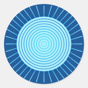 Sticker Rond Sunburst géométrique moderne - Bleu de Cobalt et A