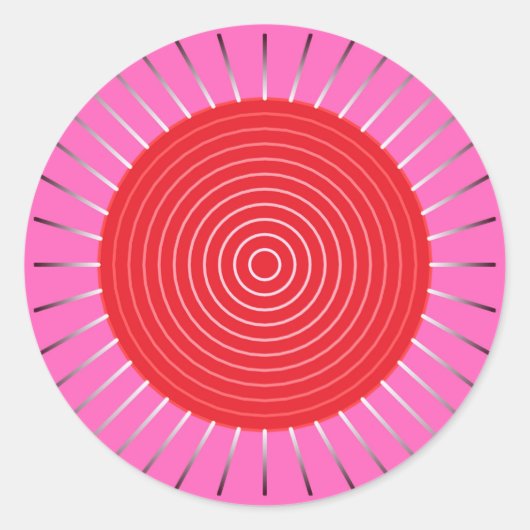 Sticker Rond Sunburst géométrique moderne - Fuchsia et rouge (Devant)