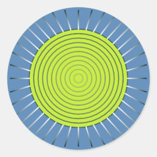 Sticker Rond Sunburst géométrique moderne - Lime et bleu Denim