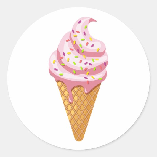 Sticker Rond sundae fraise en cône gaufre avec garniture (Devant)