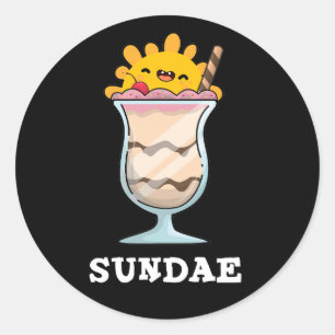 Sticker Rond Sundae Funky Sunday Ice Cream Pun Dark BG