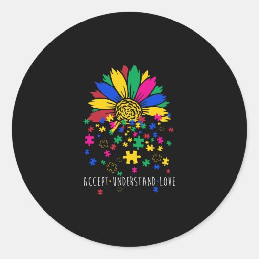Sticker Rond Sunflower Accepter Comprendre l'Amour Monde Autism (Devant)