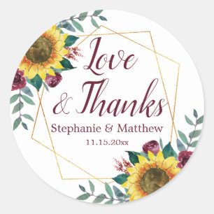 Sticker Rond Sunflower Bourgogne Rose Mariage géométrique Merci