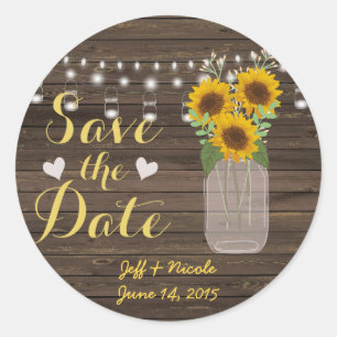 Sticker Rond Sunflower Country Wood Mason Jar Enregistrer la da