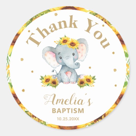 Sticker Rond Sunflower Elephant Merci Favoriser la Parties scin (Devant)