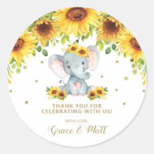 Sticker Rond Sunflower Elephant Merci Parties scintillant or