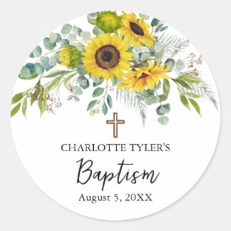 Sticker Rond Sunflower & Eucalyptus Boho Cross Baptism