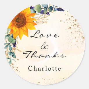 Sticker Rond Sunflower eucalyptus parties scintillant monogramm