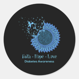 Sticker Rond Sunflower Faith Hope Love Diabète Sensibilisation