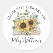 Sticker Rond Sunflower Grow From Book The Library of Bookplate (Devant)