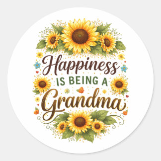 Sticker Rond Sunflower Happiness Is Being A Grandma