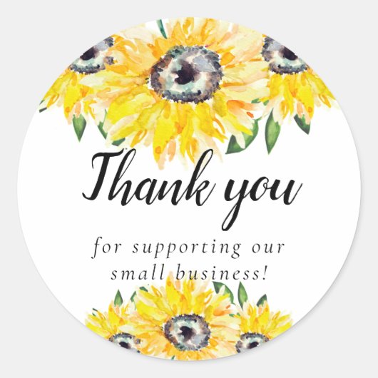 Sticker Rond Sunflower Merci Petite entreprise Script Boutique (Devant)