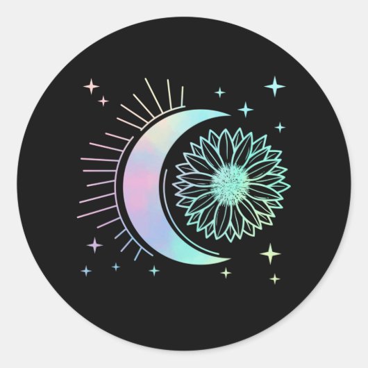 Sticker Rond Sunflower Moon Art Pastel Goth Belle Fleur (Devant)