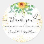 Sticker Rond Sunflower or parties scintillant merci mariage (Devant)