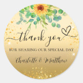 Sticker Rond Sunflower or parties scintillant merci mariage (Devant)