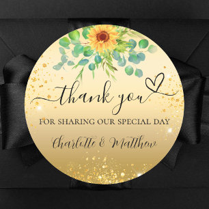 Sticker Rond Sunflower or parties scintillant merci mariage
