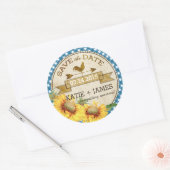 Sticker Rond Sunflower Rooster Rustic Enregistrer la date Étiqu (Enveloppe)