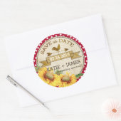 Sticker Rond Sunflower Rooster Rustic Enregistrer la date Étiqu (Enveloppe)