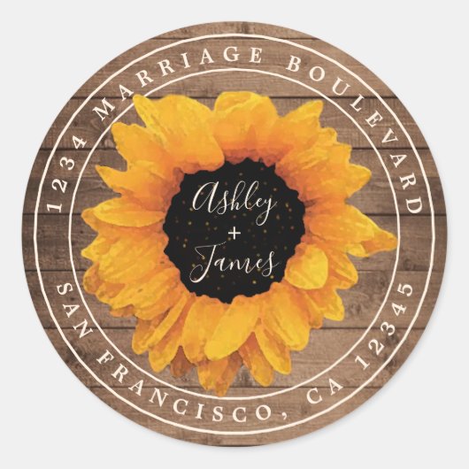Sticker Rond Sunflower rustique Mariage radiant Adresse de reto (Devant)