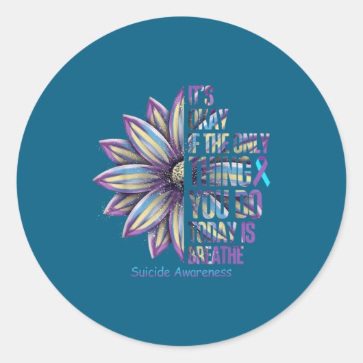 Sticker Rond Sunflower Suicide Prevention Awareness Week Teal P (Devant)
