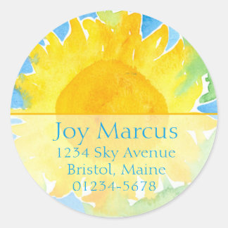 Sticker Rond Sunflower Watercolor Peinture Adresse de retour
