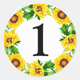 Sticker Rond Sunflower Wreath Baby Girl Anniversaire Numéro per