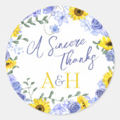 Sticker Rond Sunflowers & bleu clair Mariage de couronnes flora (Devant)