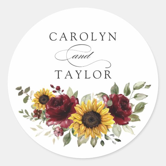 Sticker Rond Sunflowers Bourgogne Floral Rouge Enveloppe rustiq (Devant)