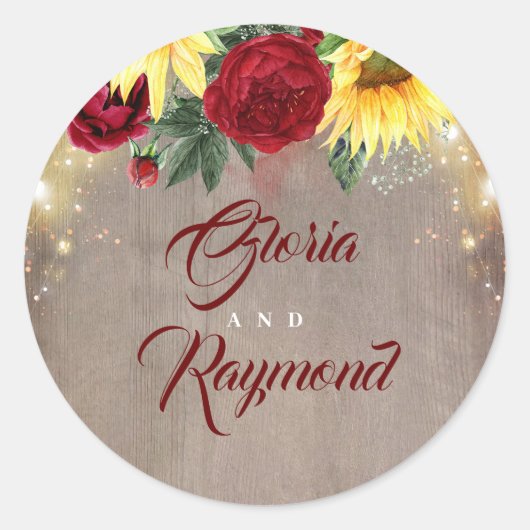 Sticker Rond Sunflowers Bourgogne Floral Russe Mariage de autom (Devant)