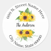 Sticker Rond Sunflowers Greenery Adresse de retour (Devant)