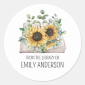 Sticker Rond Sunflowers on Book From the Library of Bookplate (Devant)