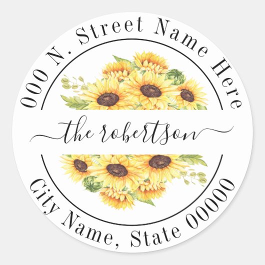 Sticker Rond Sunflowers pays chic adresse de retour (Devant)