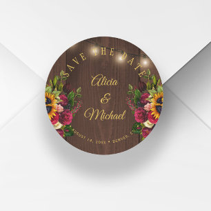 Sticker Rond Sunflowers rose chic grange bois mariage enregistr