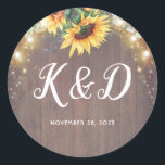 Sticker Rond Sunflowers Rustic Country String Mariage<br><div class="desc">Colonnes de mariage campagnard de tournesol rustique</div>