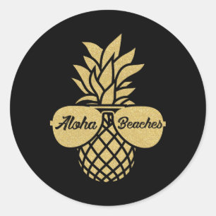 Sticker Rond Sungles à ananas T Shirt Aloha Plages Hawaiian H