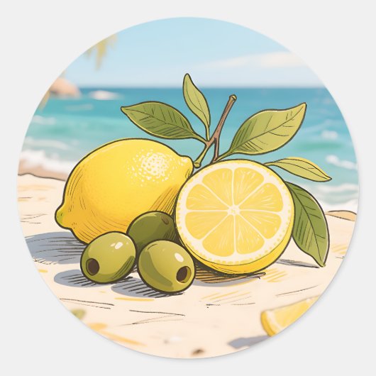 Sticker Rond Sunny Lemon Olive Beachside Fresh (Devant)