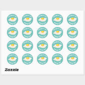 Sticker Rond Sunny Side Up Fried Egg Breakfast Custom Text (Feuille)