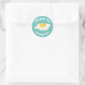Sticker Rond Sunny Side Up Fried Egg Breakfast Custom Text (Sac)