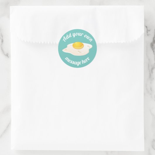 Sticker Rond Sunny Side Up Fried Egg Breakfast Custom Text (Sac)
