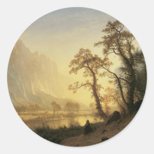 Sticker Rond Sunrise, Vallée de Yosemite par Albert Bierstadt
