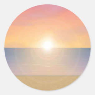 Sticker Rond Sunset Beach Scene :
