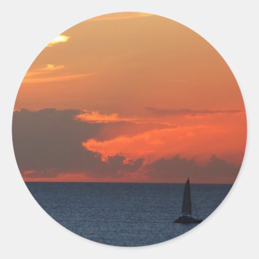 Sticker Rond Sunset Clouds and Sailboat Seascape (Devant)