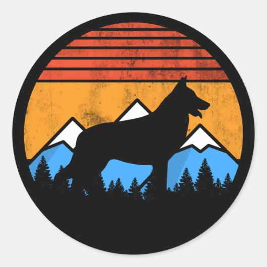 Sticker Rond Sunset Mounts et Forêt Berger allemand GSD (Devant)