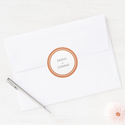 Sticker Rond Sunset Orange Bold Bordure moderne Mariage (Enveloppe)