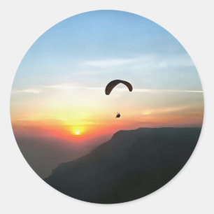 Sticker Rond Sunset Paraglide Wanderlust Extreme Sports Art